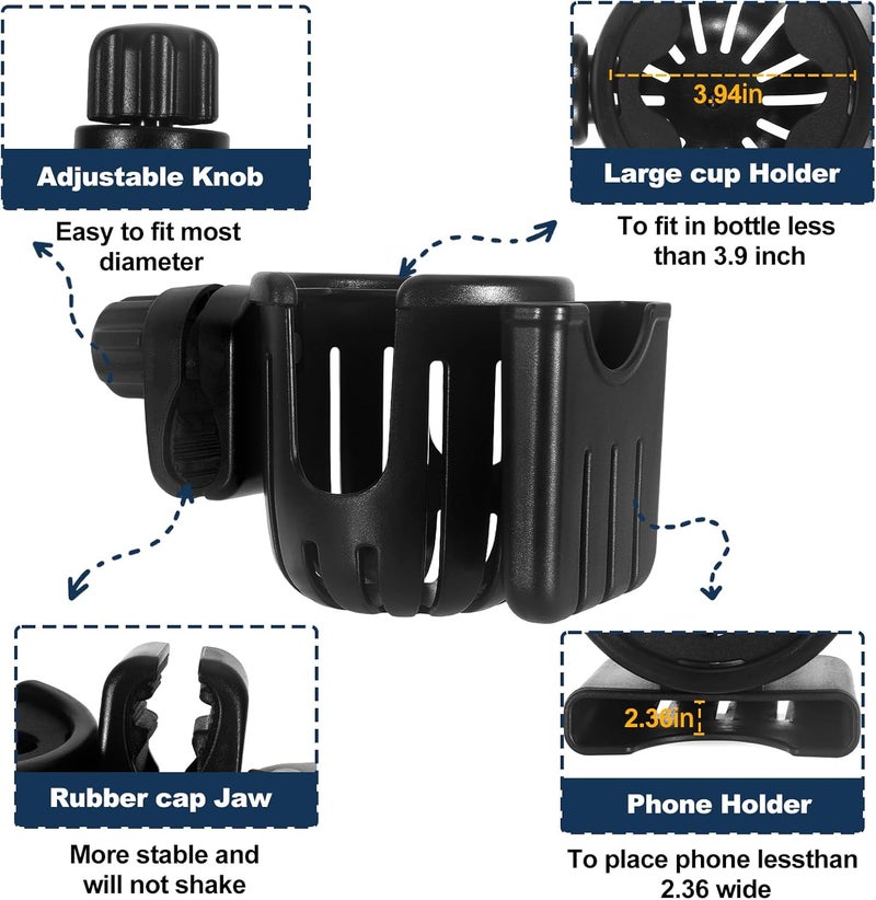 Runhike Golf Push Cart Cup Holder and Phone Holder Compatible with Caddytek,Adjustable 360 Rotation Golf Push Cart Accessories,Black,1PC - Image 2